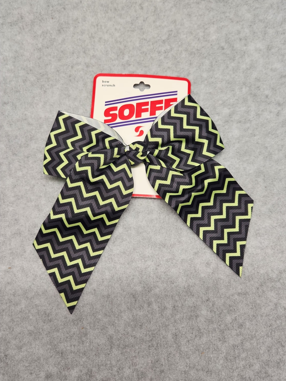 3 Pack-Soffe Black & Lime Zigzag Hair Bow
